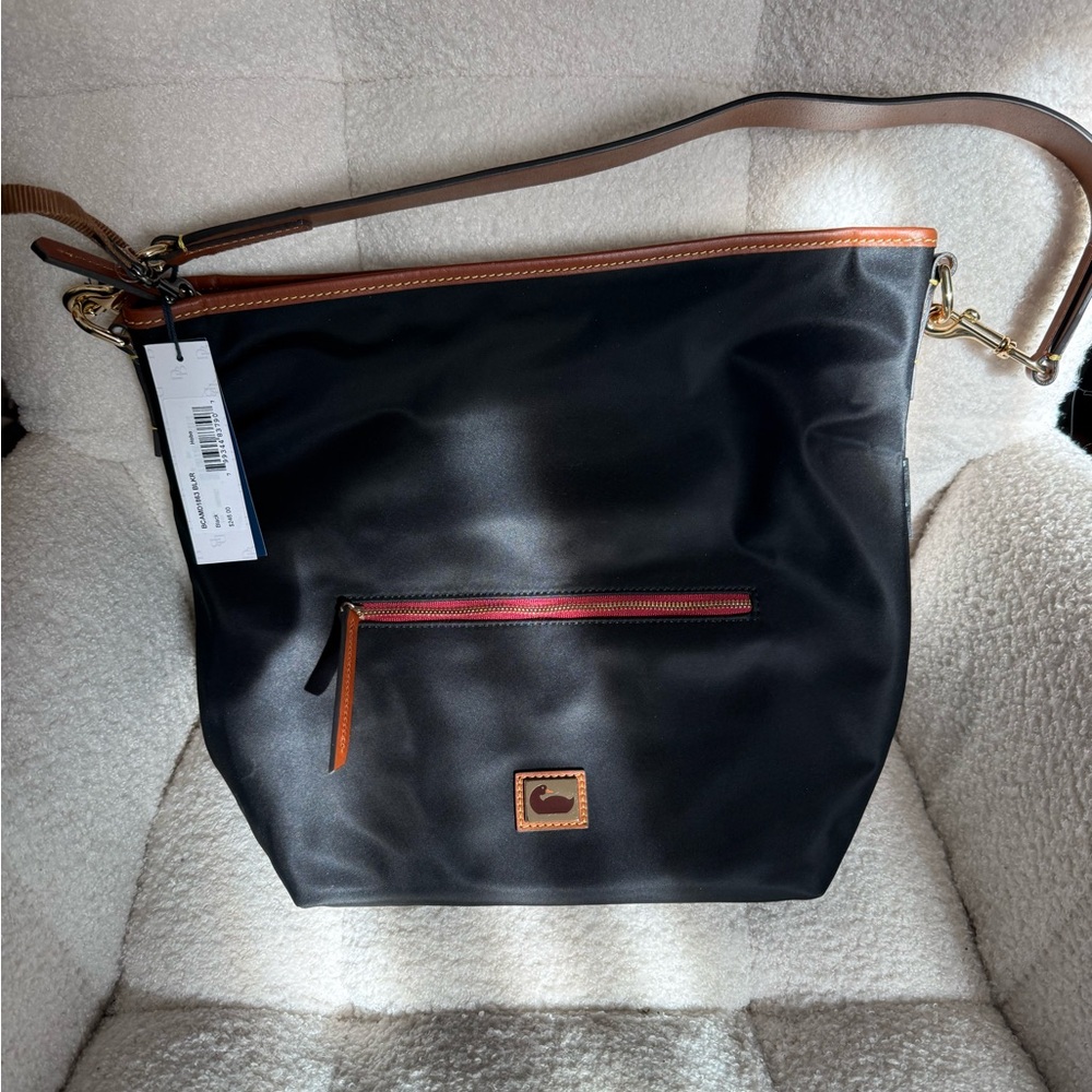 NWT: Dooney & Bourke Black & Tan Nylon Shoulder Bag